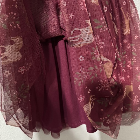 Lilt Kids Girls White Long Sleeve Horse Floral Burgundy Tulle Tutu Dress Size 5 - Picture 4 of 12